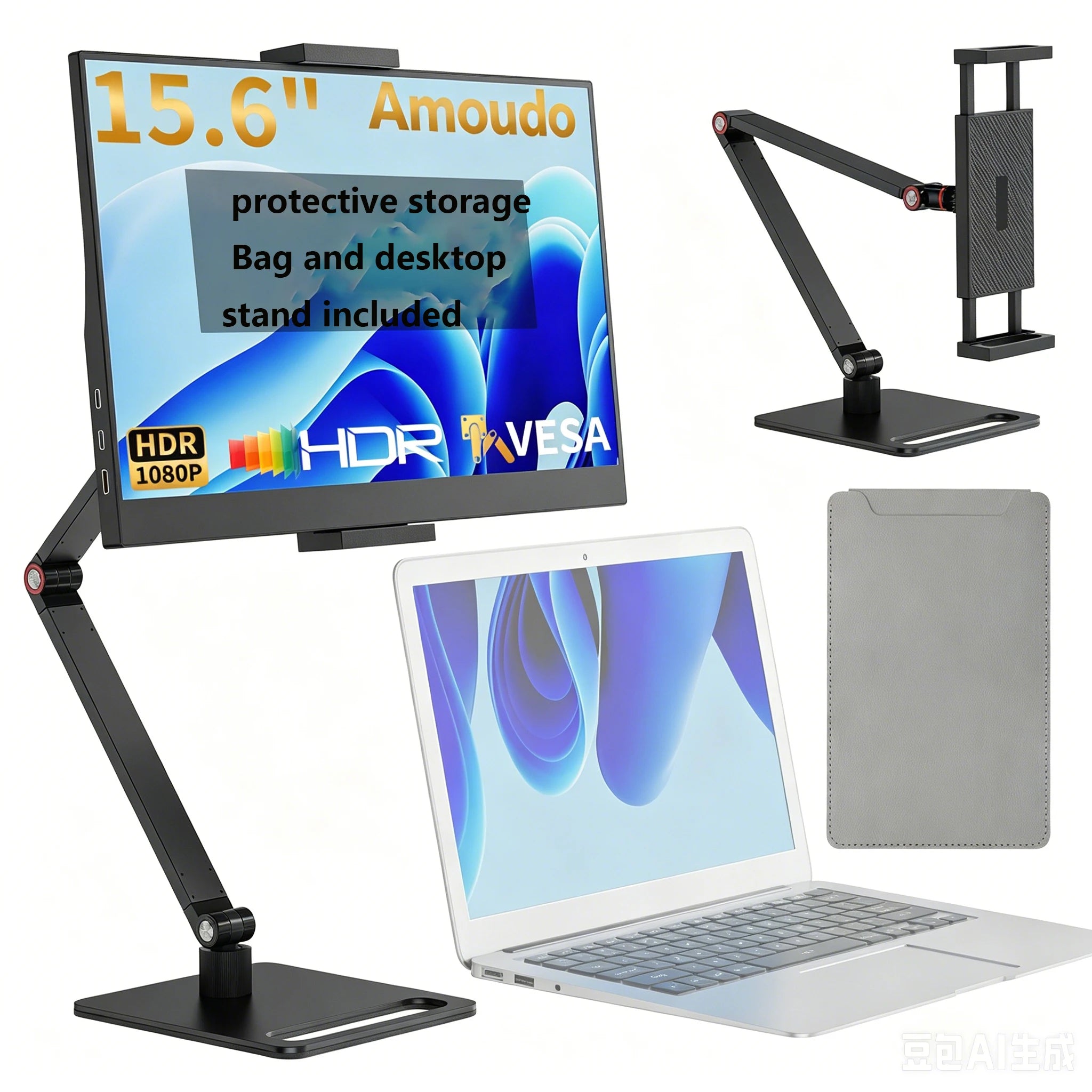amoudo 15.6 Inch Portable Monitor — Full HD IPS Slim Display for Laptop