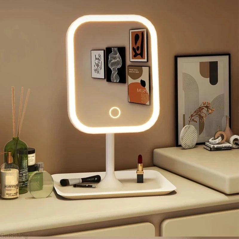 LED Desktop Makeup Mirror — Touch Control Dimming & 3 Light Modes