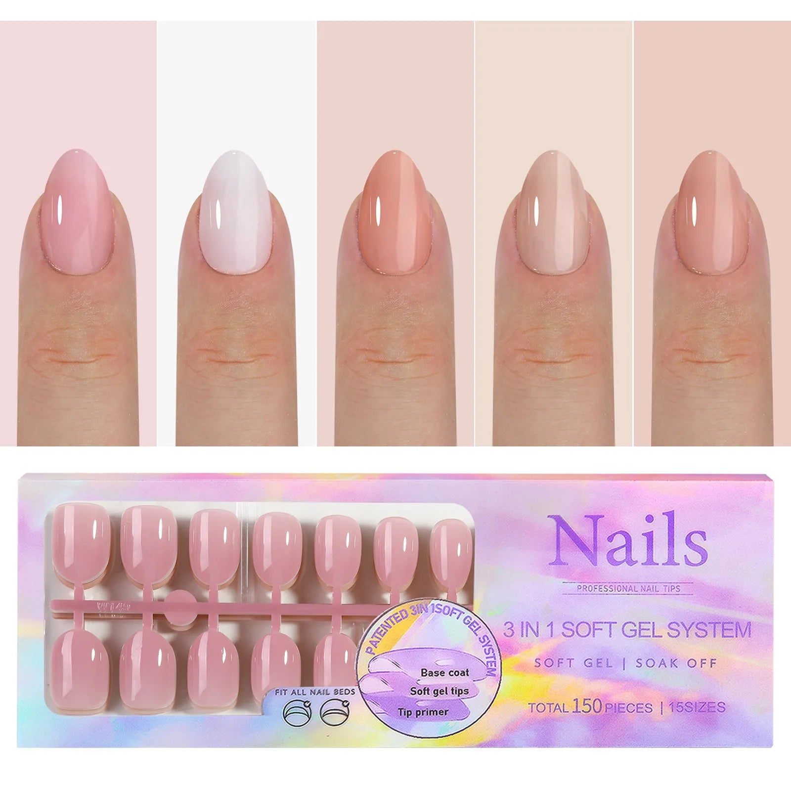 French Tip Soft Gel Nail Tips — 150 Piece DIY Press On Set