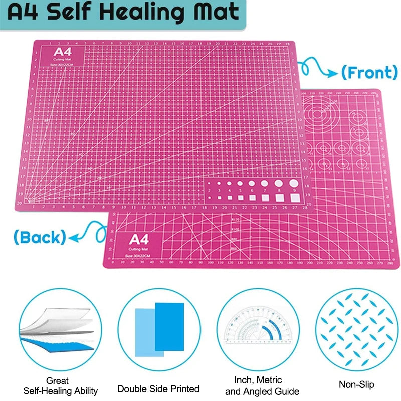 Pink Craft Cutting Mat Set — Precision DIY Tool Kit with Knife and Ruler
