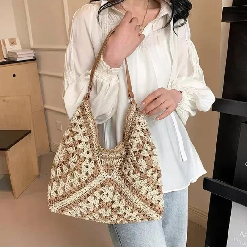 SMHXIANGQIANJIN Woven Straw Shoulder Bag — Elegant Summer Beach Tote