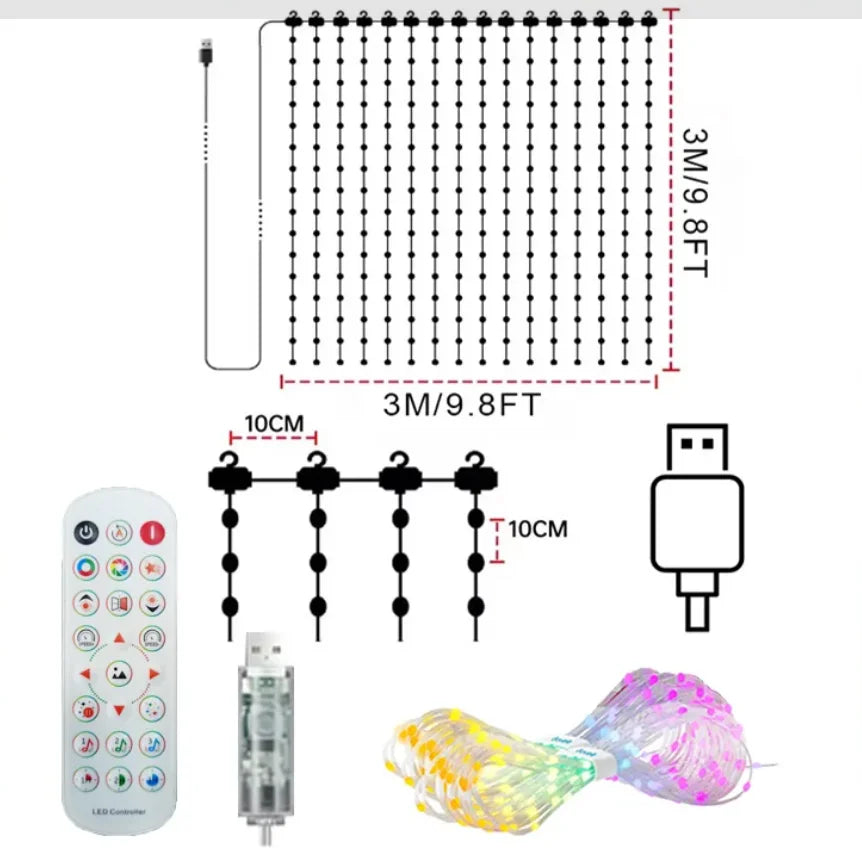 Smart RGB LED Curtain Lights — Programmable DIY Pattern & Music Sync Decor