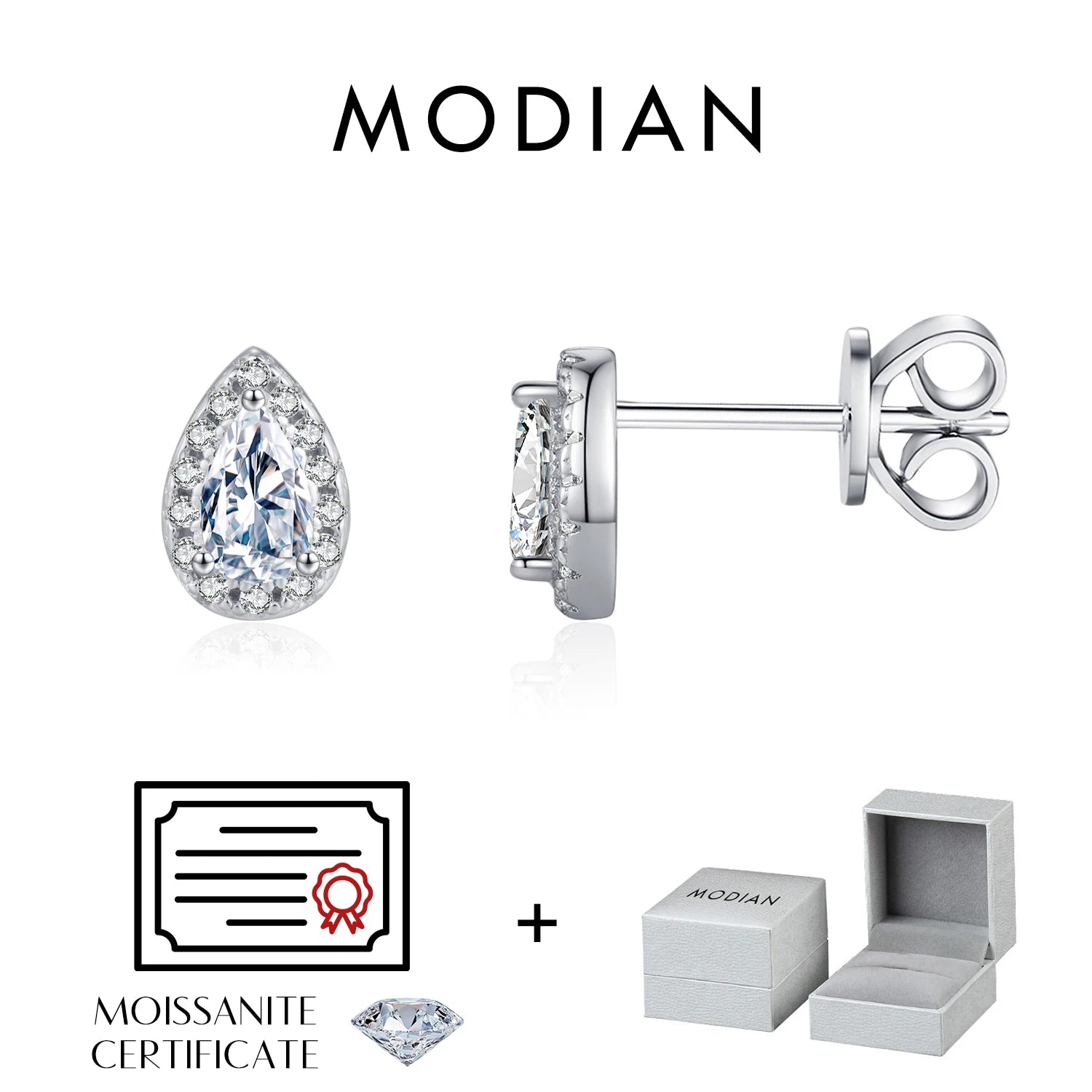 MODIAN Moissanite Stud Earrings — 925 Sterling Silver Geometric Jewelry