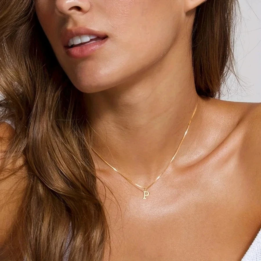MECYLIFE Initial Letter Necklace — 18K Gold Plated Stainless Steel Jewelry