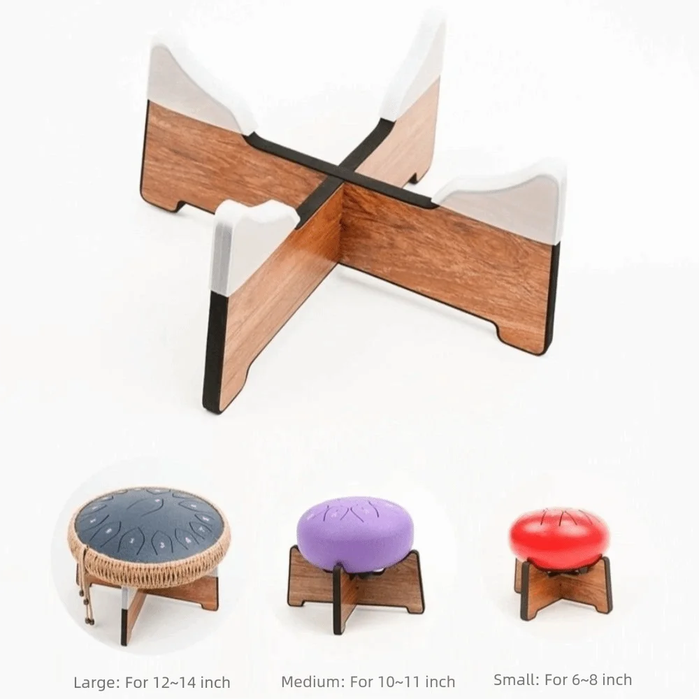 Wooden Hand Pan Drum Display Rack — Detachable Instrument Stand with Silicone Layer