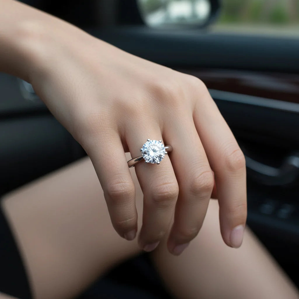 Moissanite Six Claw Ring — 925 Sterling Silver Engagement Jewelry
