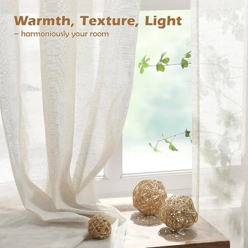 JESSANS Linen Textured Tulle Sheer Curtains — Luxury S-Fold Drapes for Home