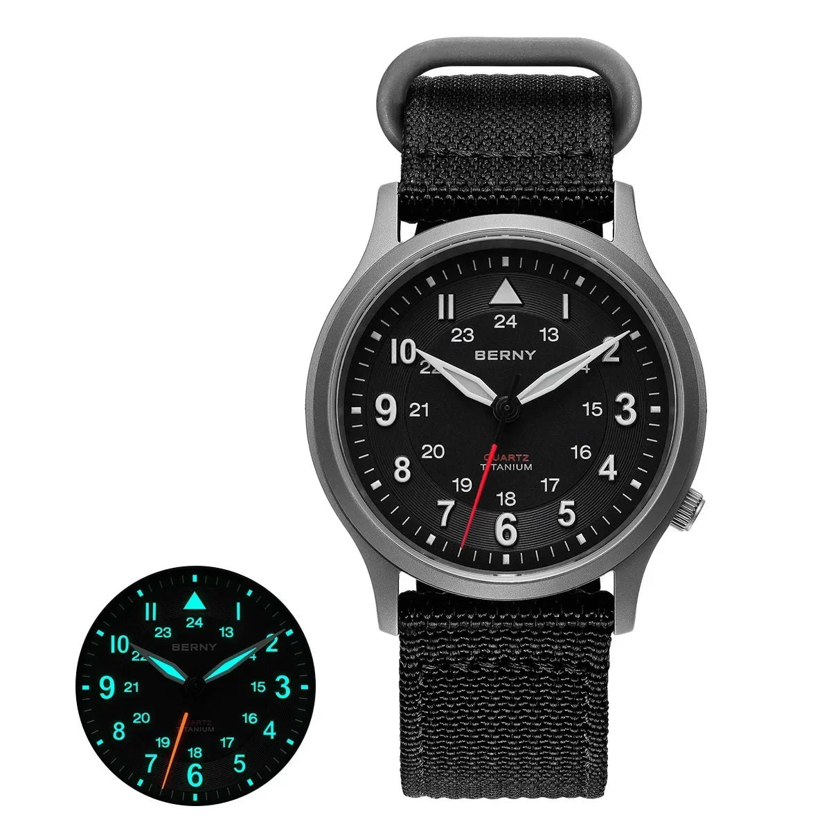 BERNY Full Titanium Field Watch — Luminous Quartz Men's Wristwatch