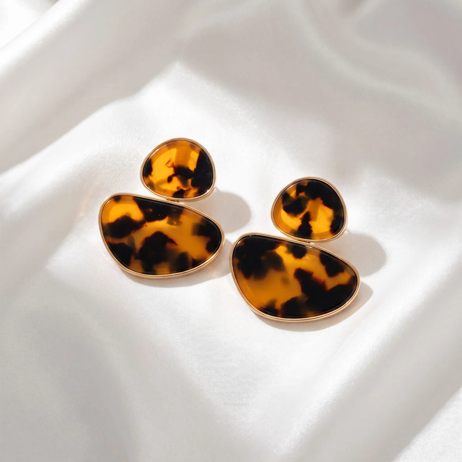 Obega Geometric Acrylic Drop Earrings — Vintage Gold Irregular Dangle Jewelry