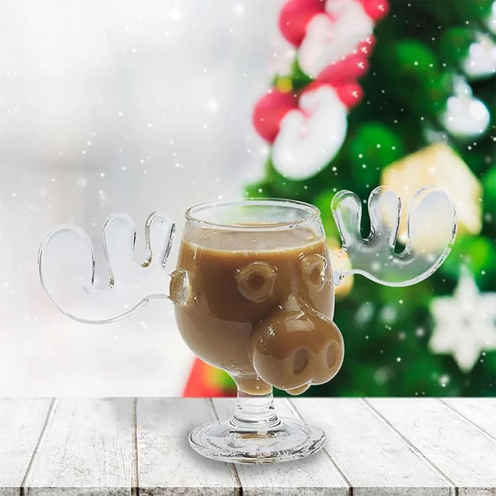 APWIKOGER Christmas Elk Glass Cup — Festive Reindeer Head Drinkware