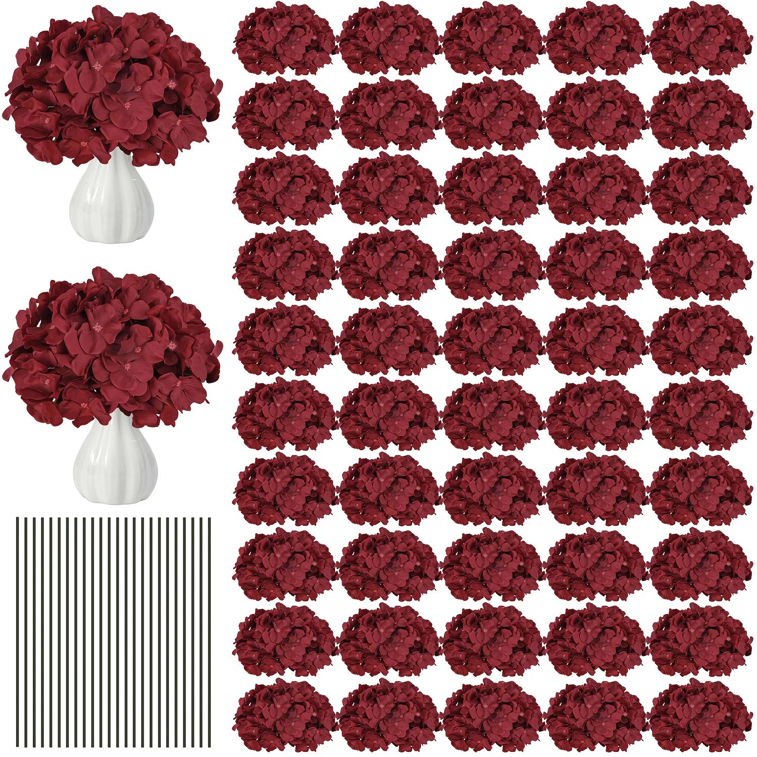 Artificial Hydrangea Flower Heads — 240 Piece Set for Wedding & Home Decor