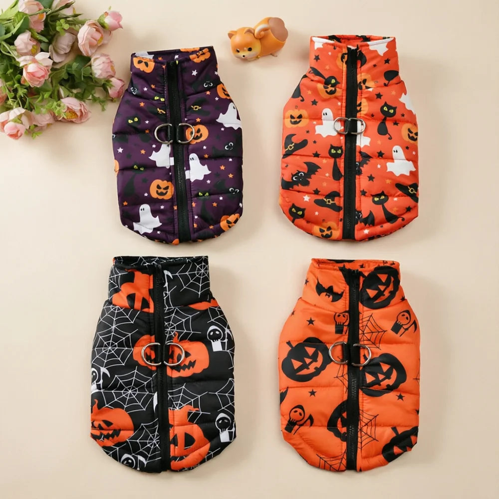 Holapet Halloween Dog Jacket — Waterproof Pumpkin Print Pet Coat