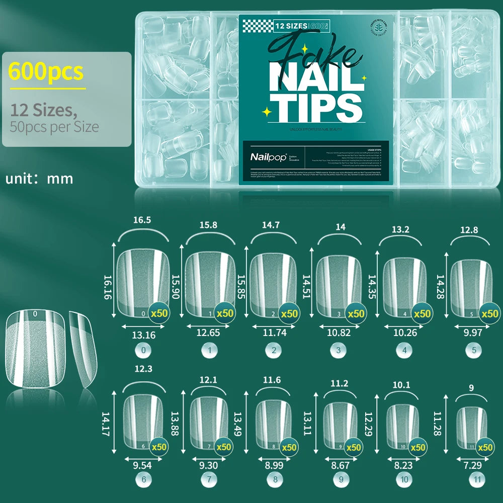 Nailpop Clear Acrylic False Nail Tips — Professional Full Cover Extensions
