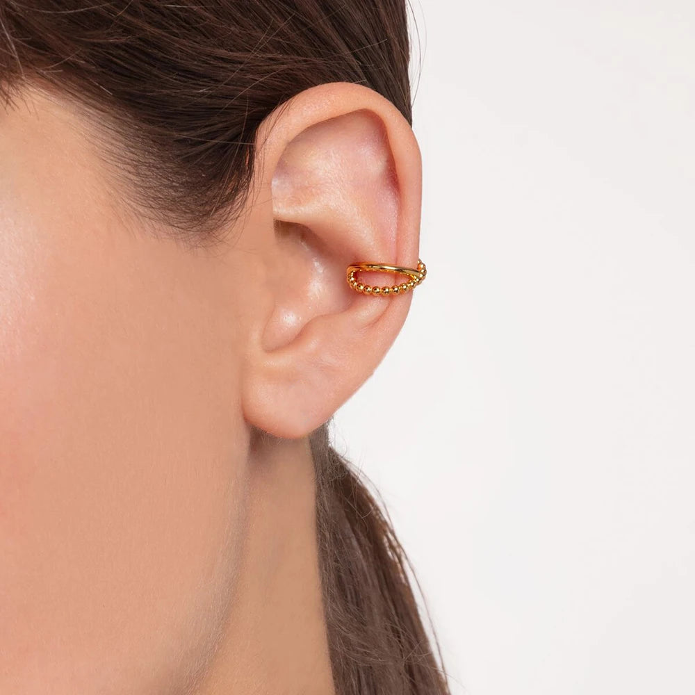 Thaddaeus Criss Cross Dot Ear Cuff — Sterling Silver Geometric Clip Earrings