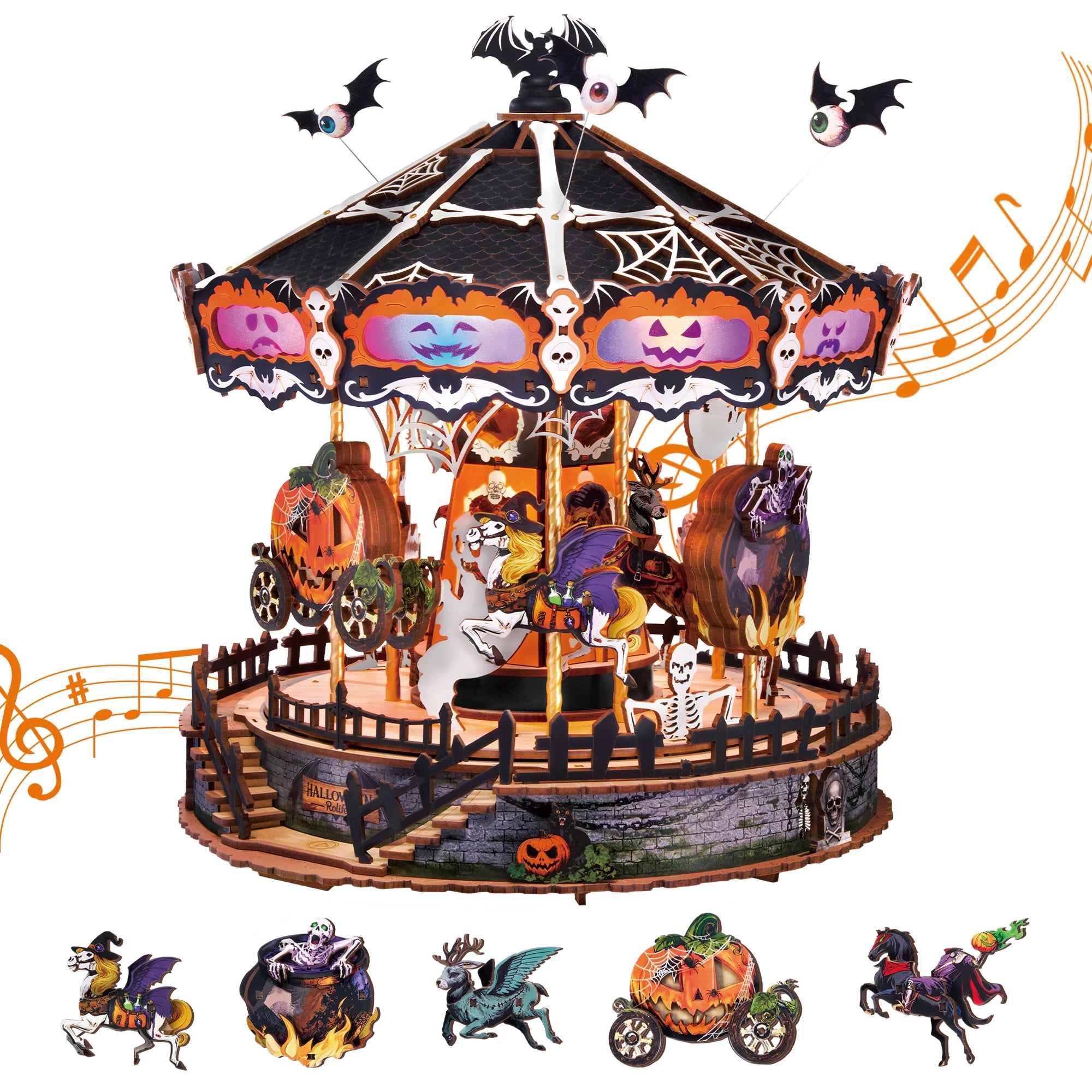 Rolife Phantom Waltz 3D Wooden Puzzle — DIY Rotating Carousel Music Box