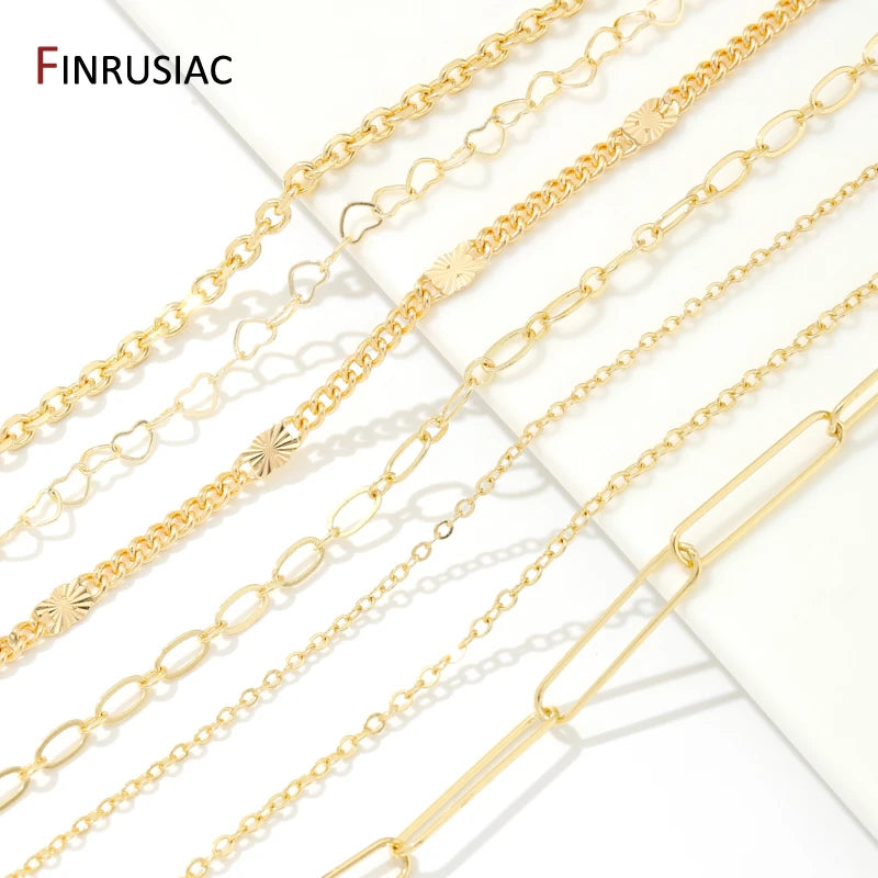 FINRUSIAC 14K Gold Plated Brass Cable Chain — DIY Jewelry Making Supplies