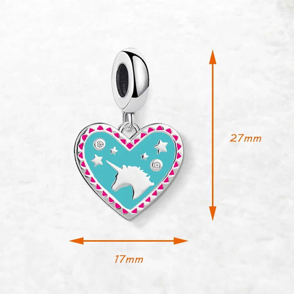 Thaddaeus Blue Heart Unicorn Charm — 925 Sterling Silver Dangle Pendant