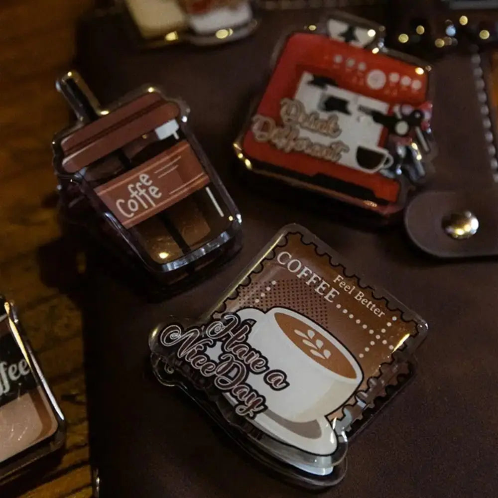 Coffee Themed Acrylic Binder Clips — Vintage Style Stationery for Paper & Notes