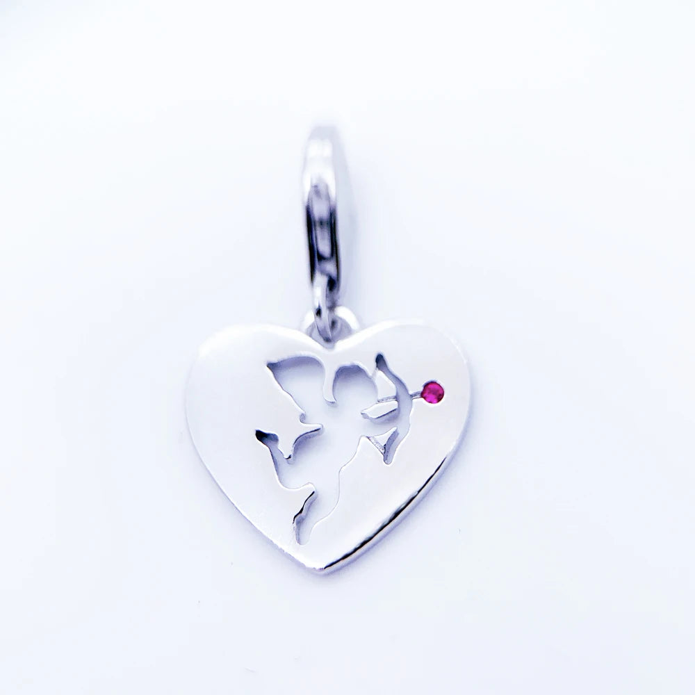 Thaddaeus Cupid Heart Dangle Charm — 925 Sterling Silver Romantic Pendant