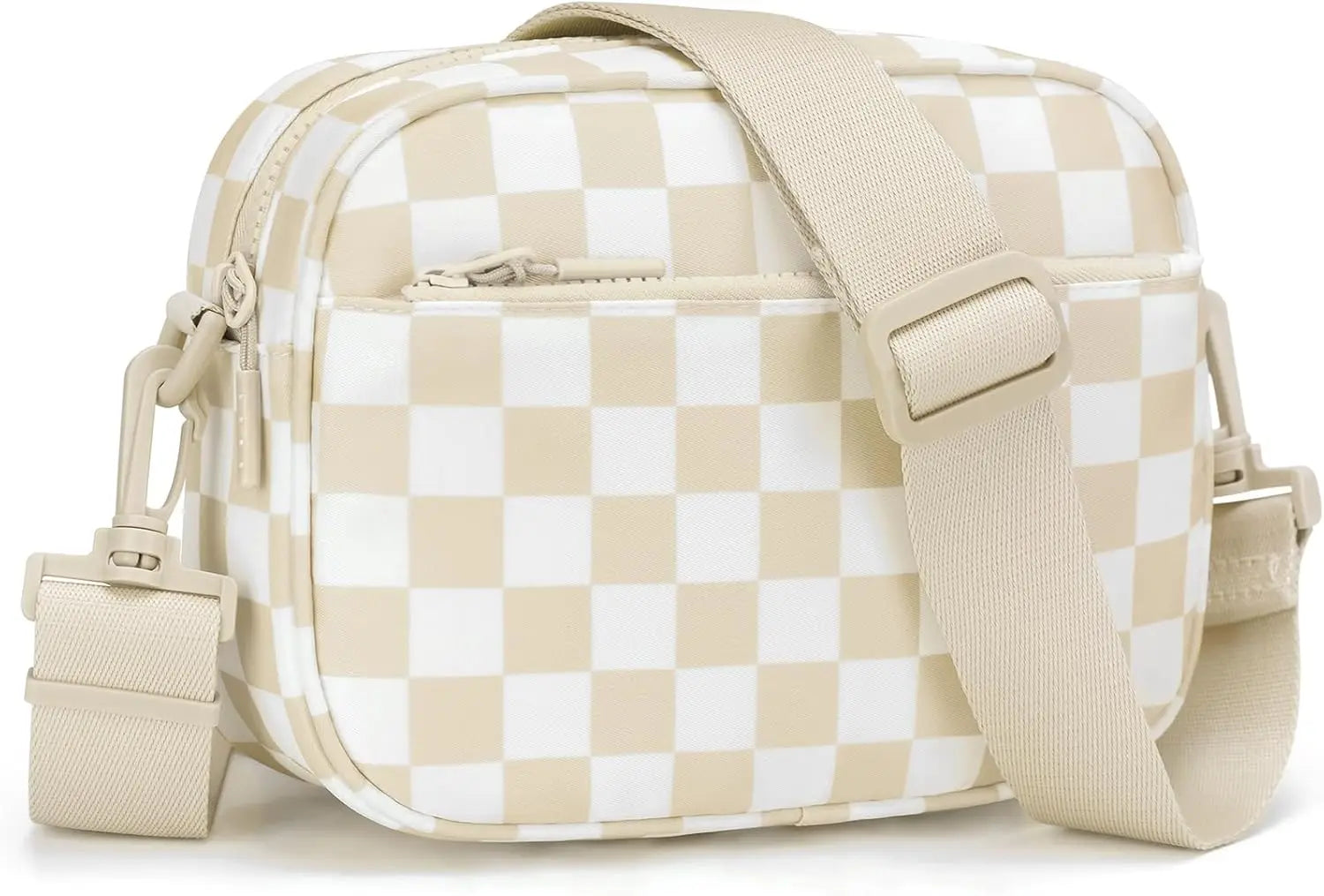 Checkered Crossbody Bag — Trendy Messenger Purse with Wide Strap