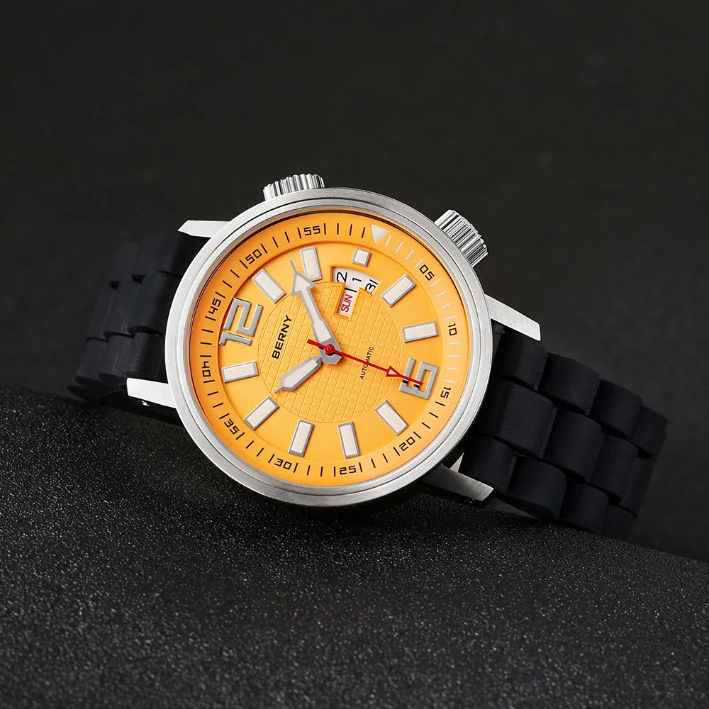 BERNY Automatic Diver Watch — 20ATM Waterproof Mechanical Wristwatch