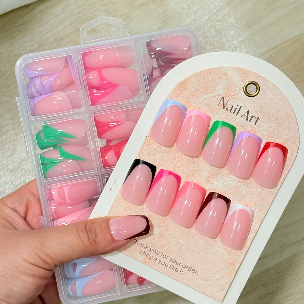 MAFANAILS French Press On Nails — 288Pcs Colorful Square Acrylic Nail Tips