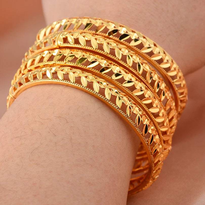 annayoyo Gold Color Bangle Set — Elegant Flower Design Jewelry for Women