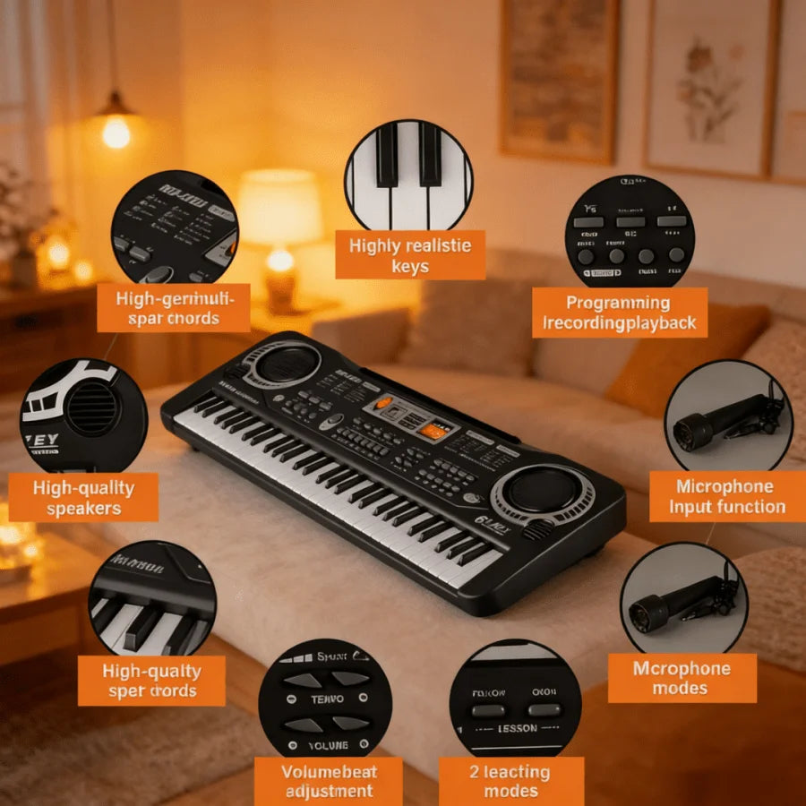61-Key Kids Electronic Keyboard — Musical Learning Toy with Microphone