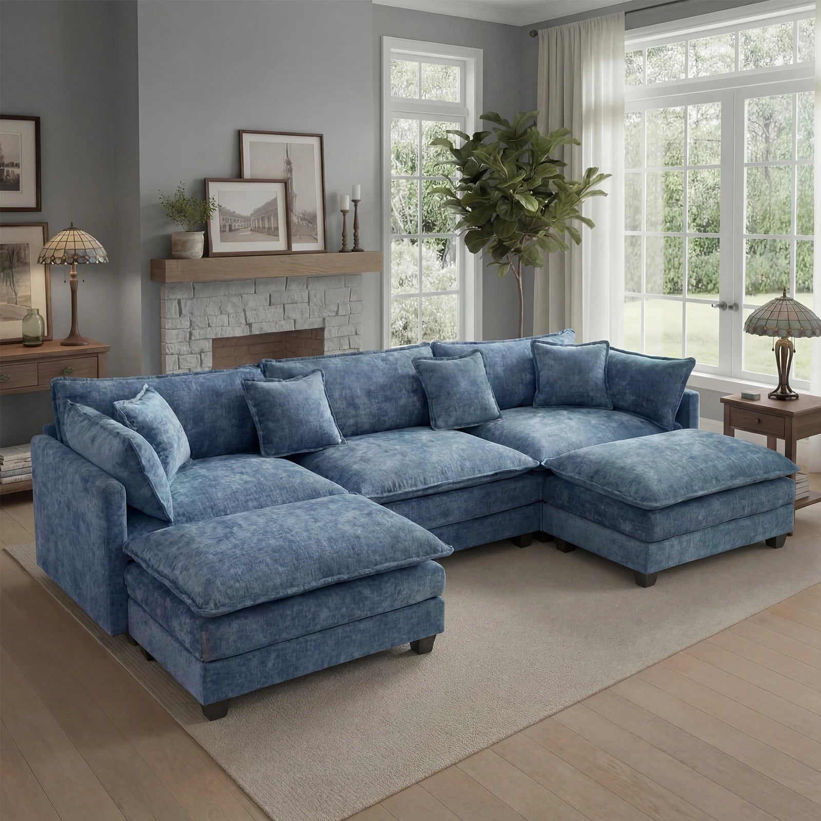 Modular Sectional Sofa with Ottoman — Comfy Cloud Couch with Deep Seating