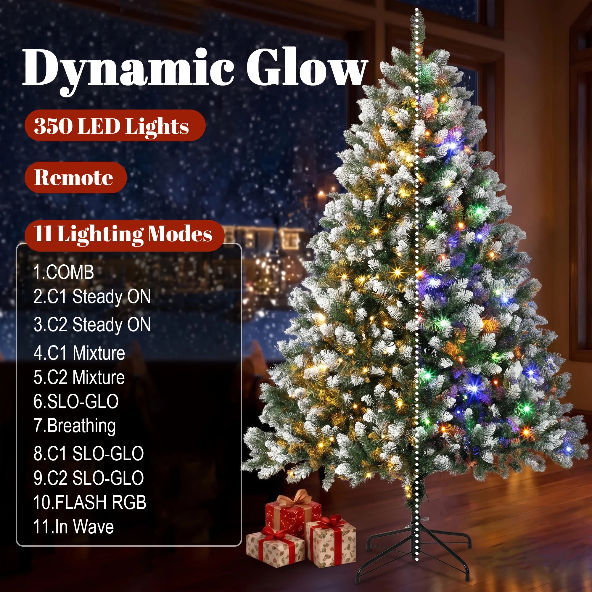 HOMCOM 6ft Pre-lit Artificial Christmas Tree — Snow-Dusted North American Fir