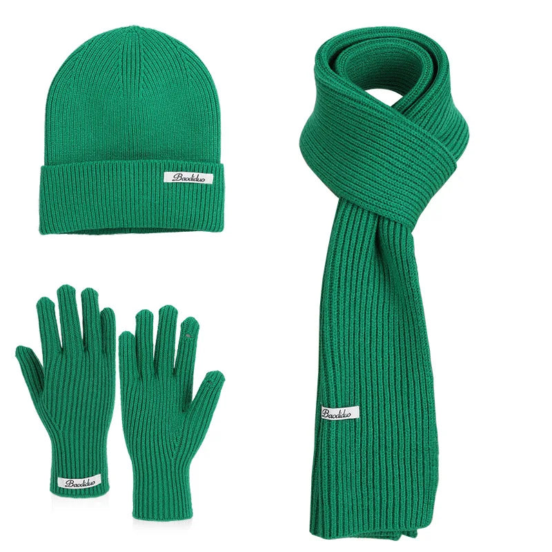 KINIJA Women's Knitted Winter Set — Warm Hat, Scarf, and Gloves Trio