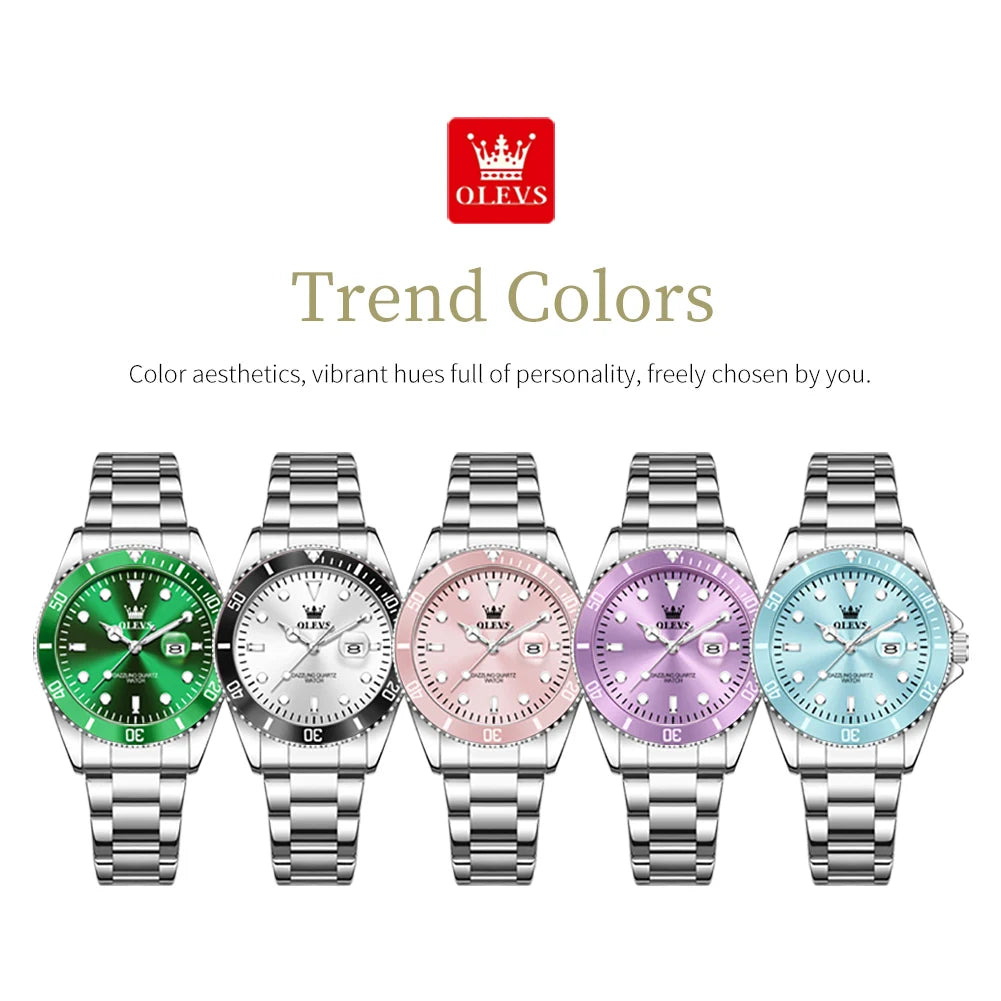 OLEVS Luxury Quartz Women's Watch — Elegant Stainless Steel Strap & Luminous Hands