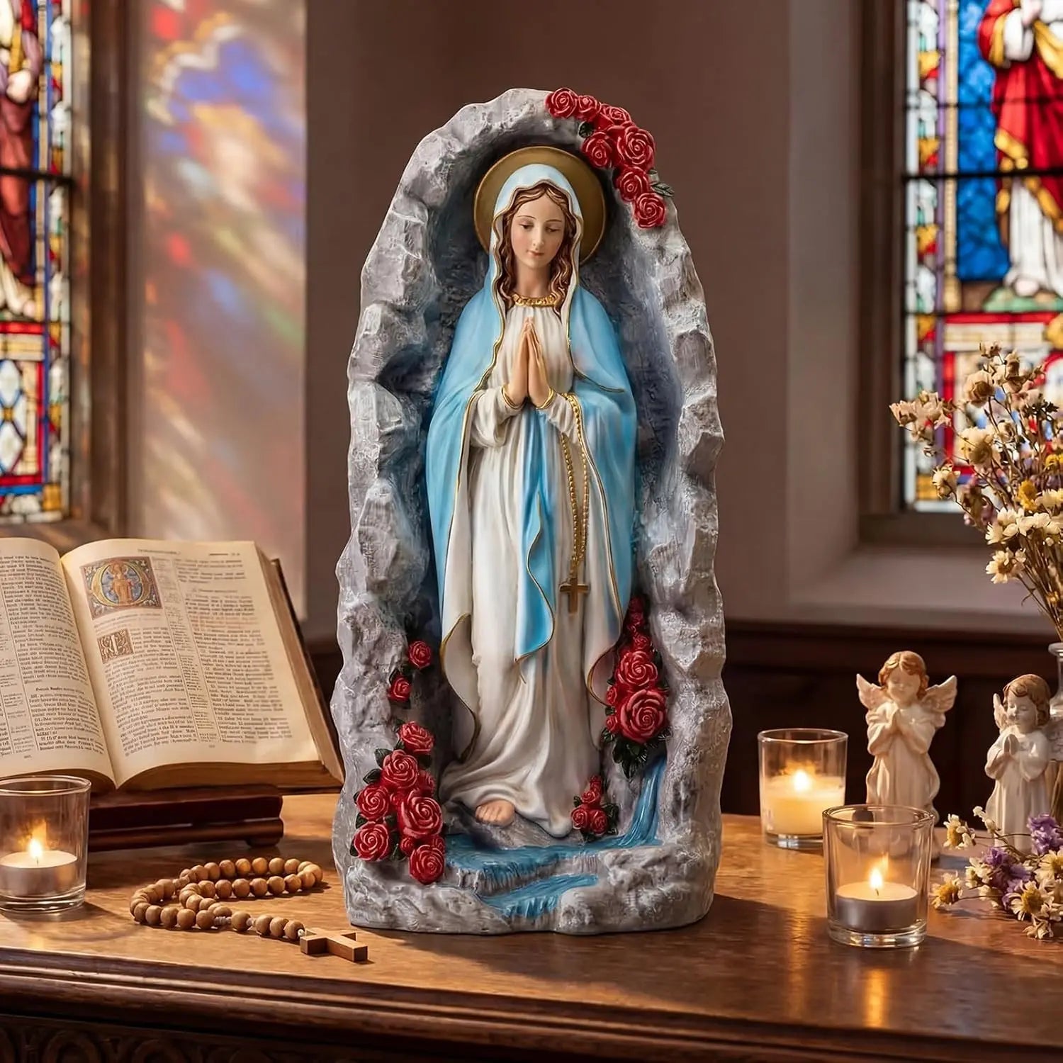 Our Lady Mary Lourdes Resin Figurine — Classical Religious Statue for Home Decor