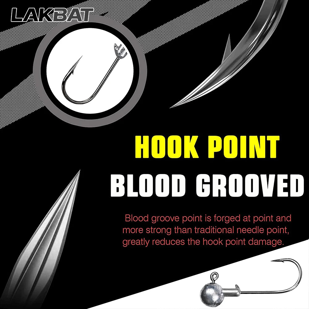 LAKBAT Jig Head Fishing Hooks — High Carbon Steel Lures for Bass and Pike