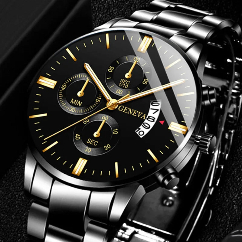 Men's Luxury Stainless Steel Quartz Watch — Business Calendar Style