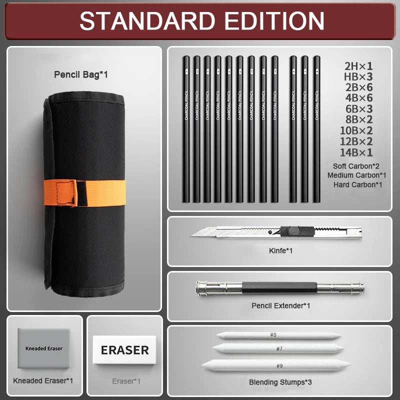 PHANTACI Sketching Pencil Set — Professional Art Kit with Canvas Roll Bag