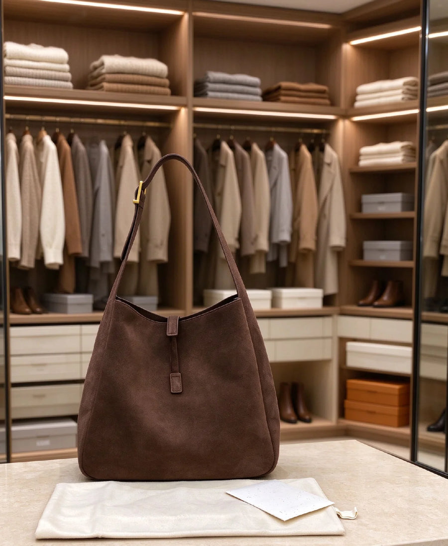 Women's Coffee Brown Suede Hobo Bag — Large Capacity Minimalist Shoulder Purse