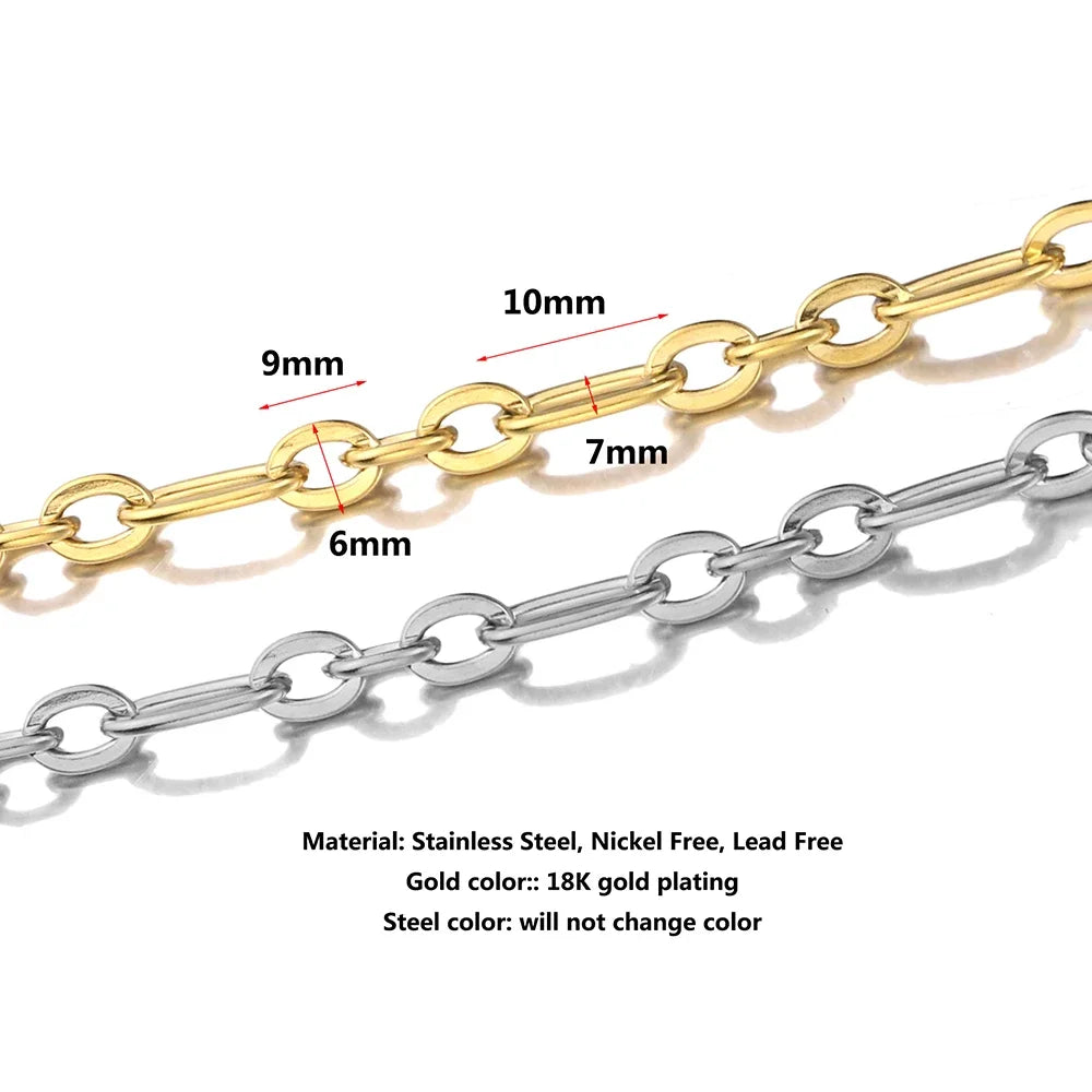 Alisaya Stainless Steel Rolo Cable Chain — 1 Meter DIY Jewelry Making Supply