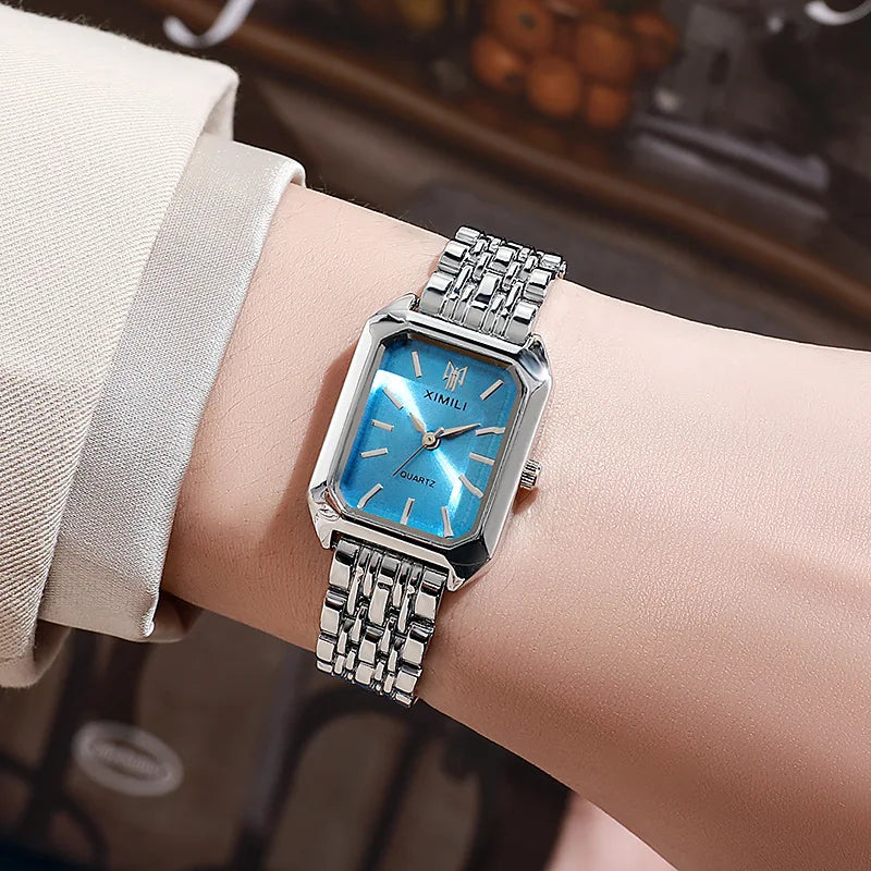 Elegant Rectangle Women's Quartz Watch — Stylish Steel Band Timepiece