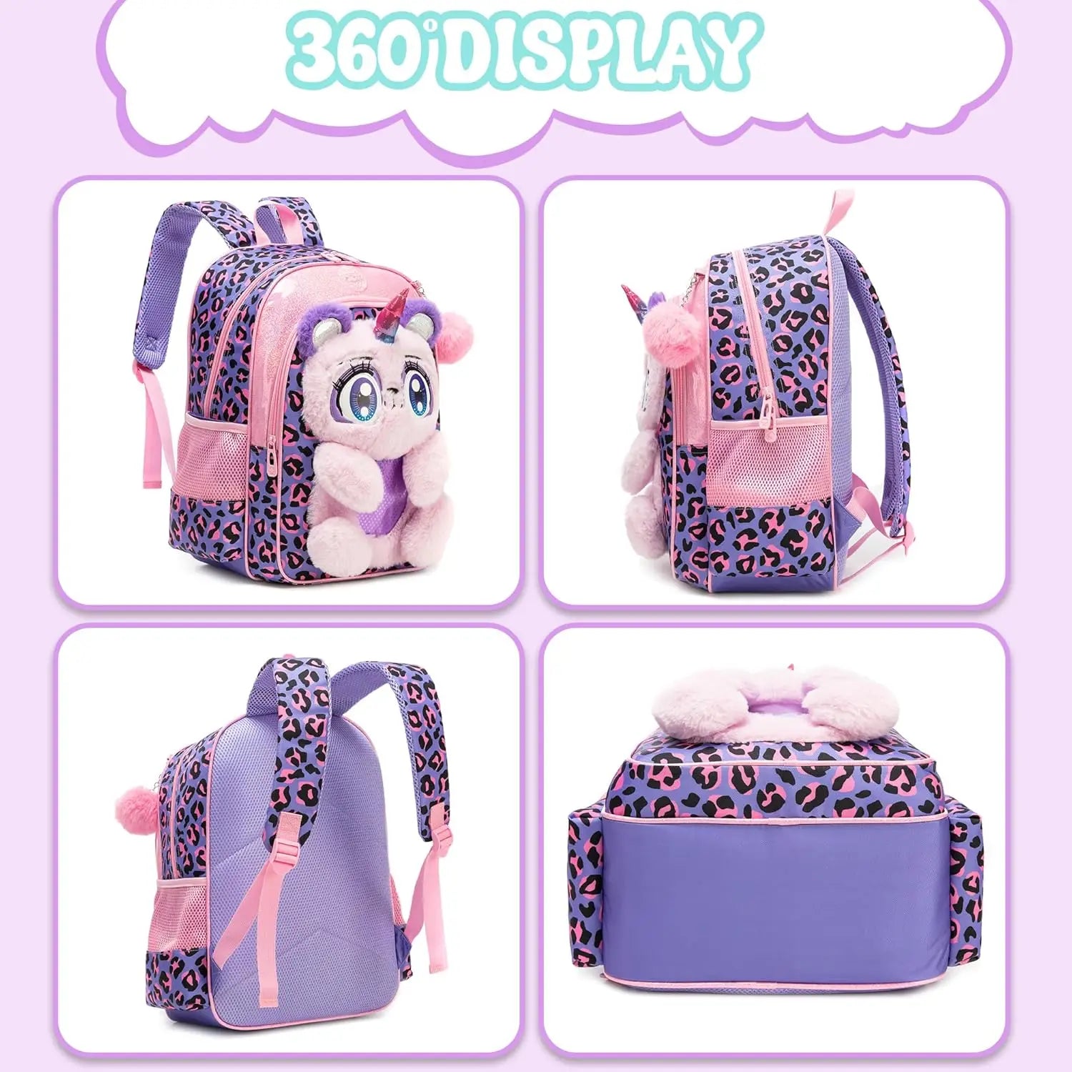 Cute Cartoon Plush Kids Backpack Set — School Bag with Lunch Box and Pencil Case