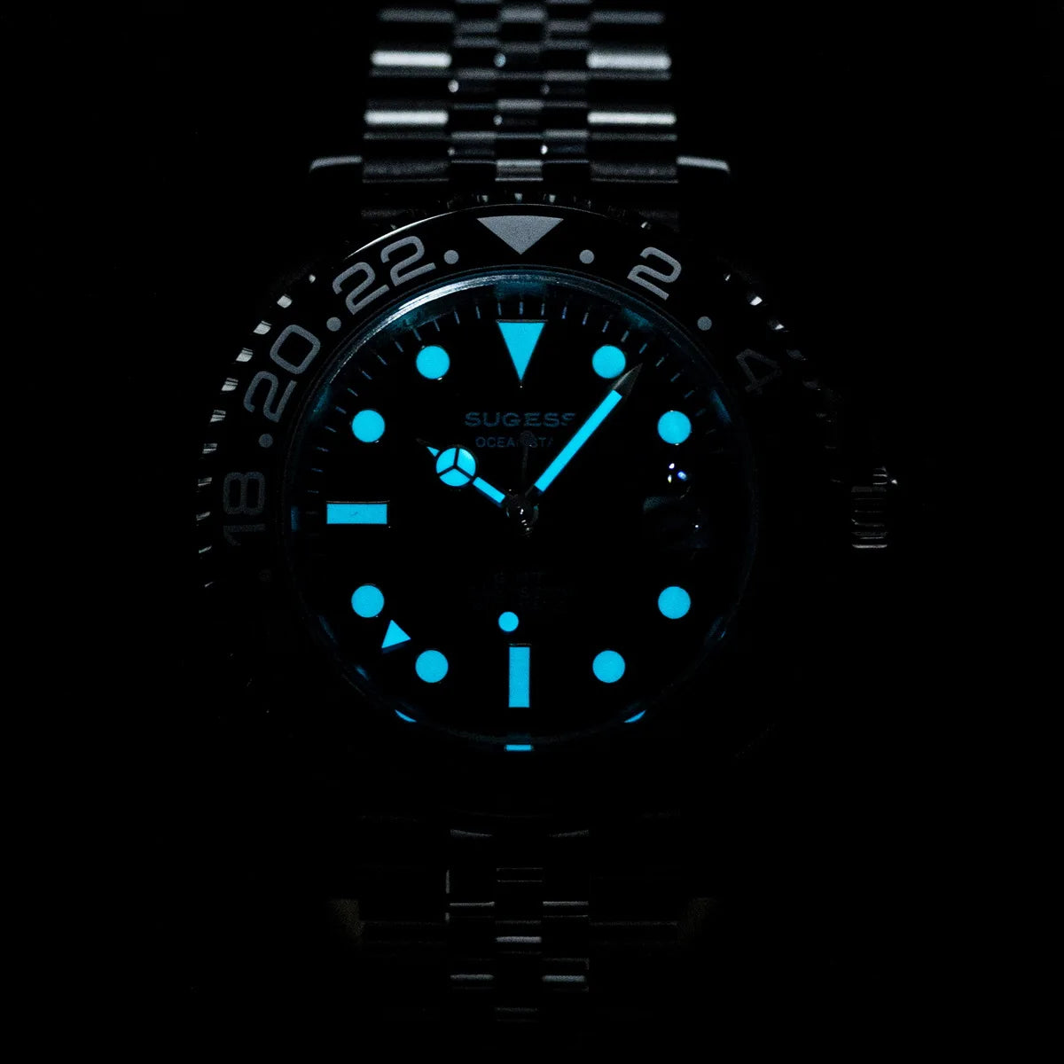 SUGESS GMT Diving Watch — Automatic Mechanical Peacock Movement