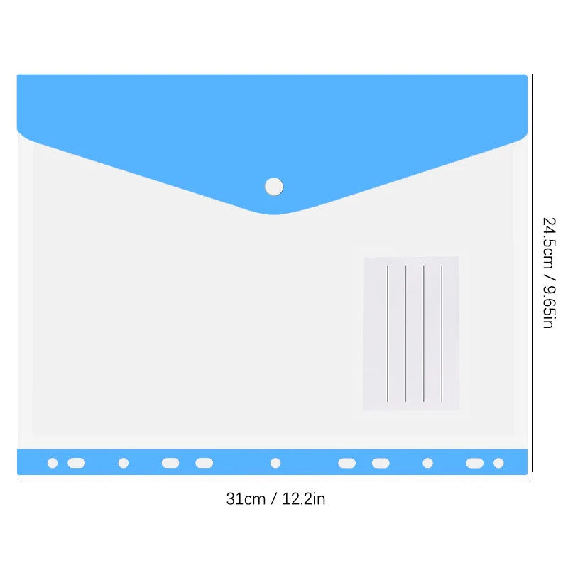 BUNKI A4 Plastic Envelopes — 11-Hole Expanding File Folders with Snap Buttons