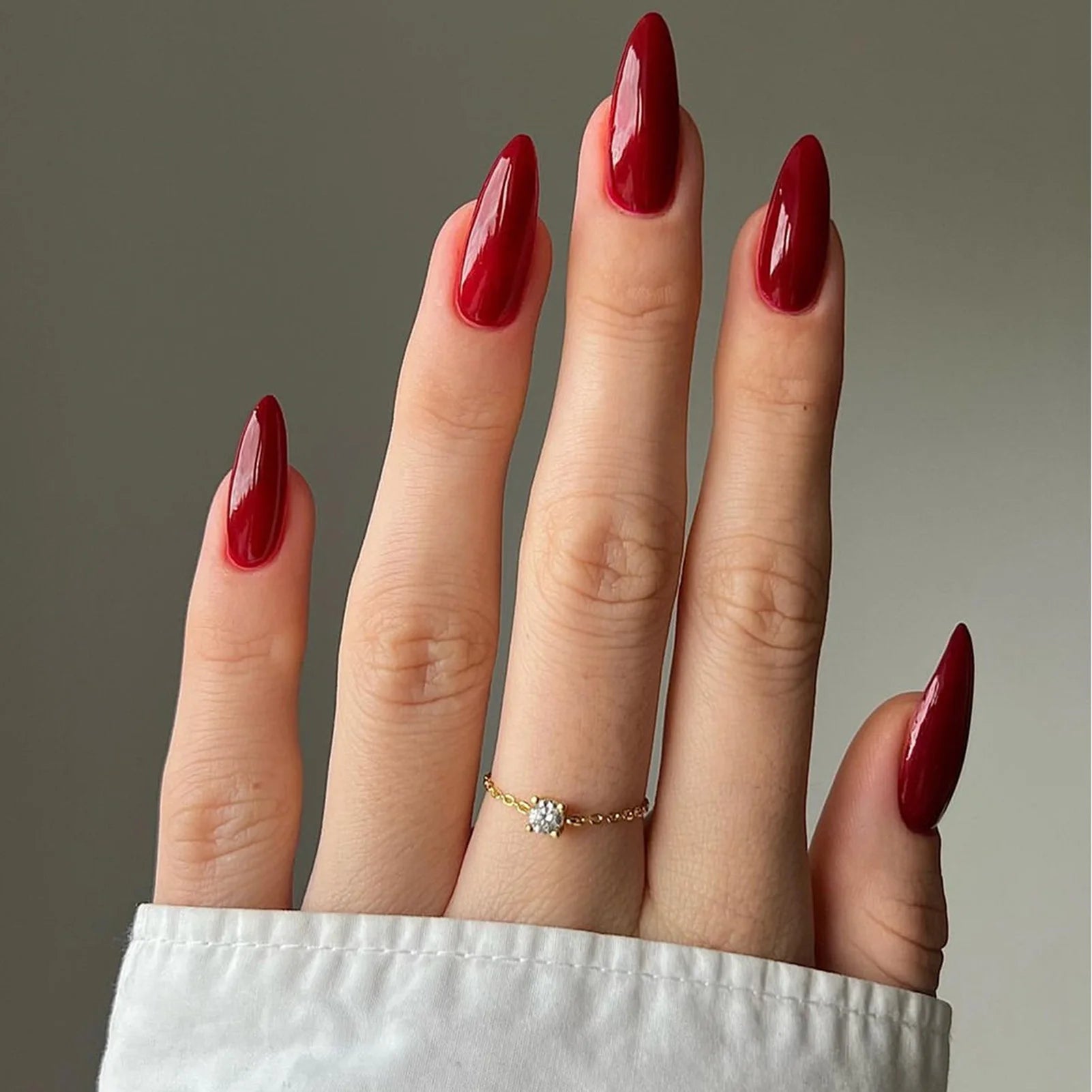 YADORNOS Solid Red Press On Nails — Long Almond Full Cover Fake Nail Set