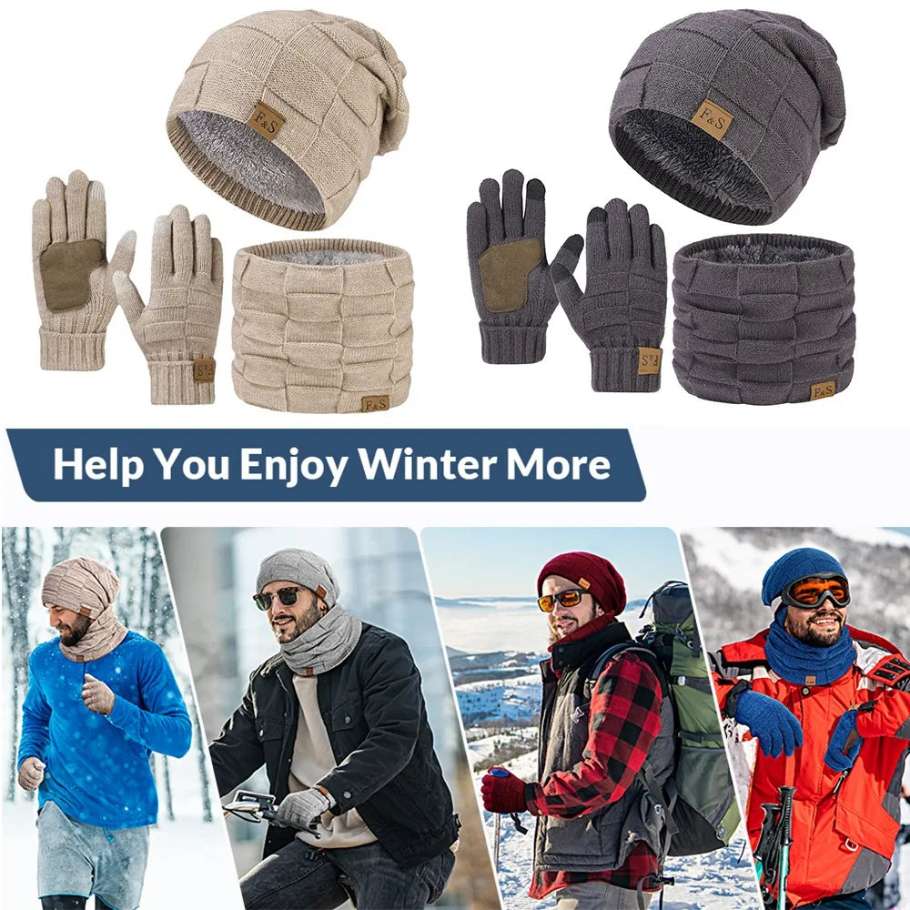 Men's Winter Thermal Set — Fleece Lined Beanie, Scarf, and Gloves