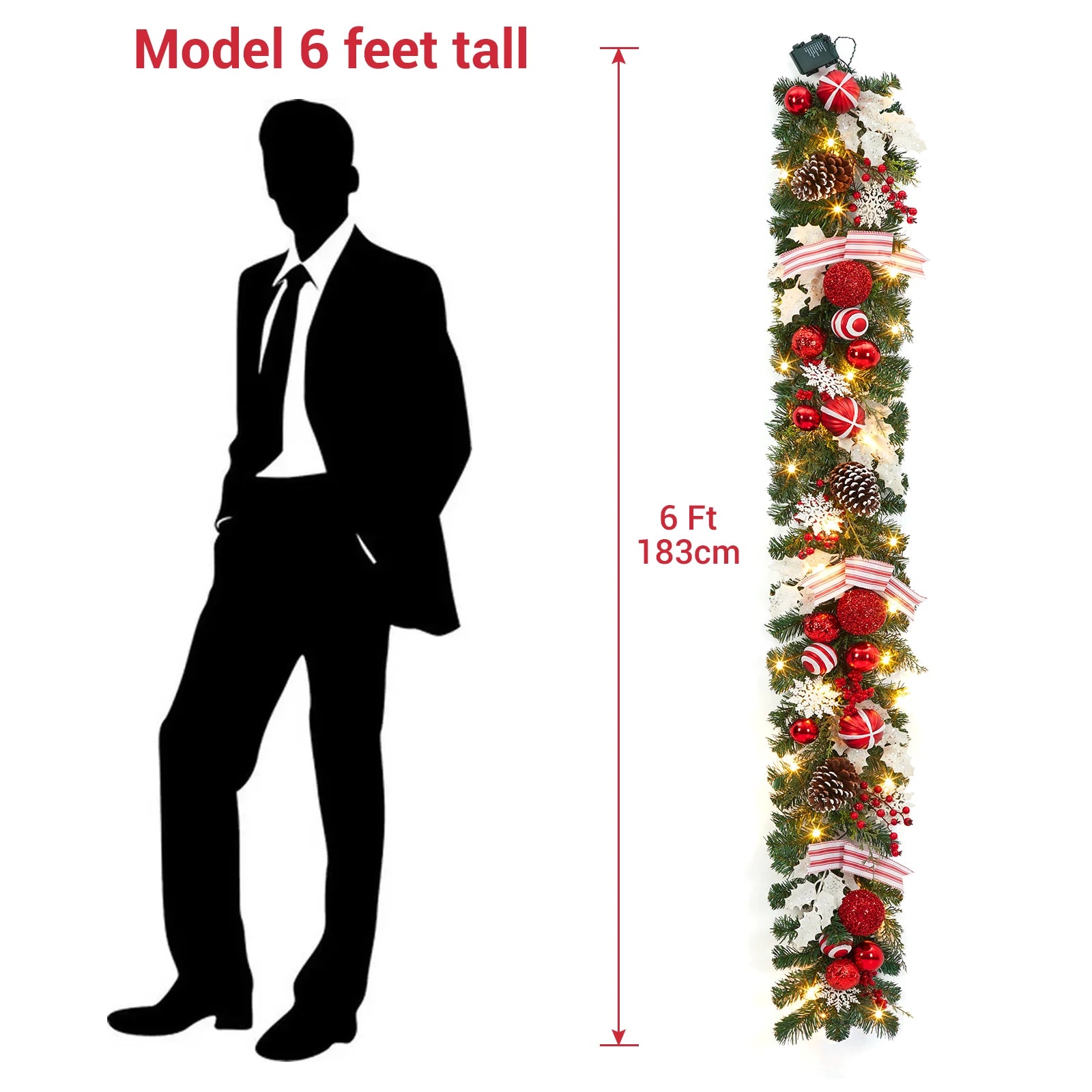 GAOMON 6ft Pre-Lit Christmas Garland — Festive LED Pine Greenery Decor