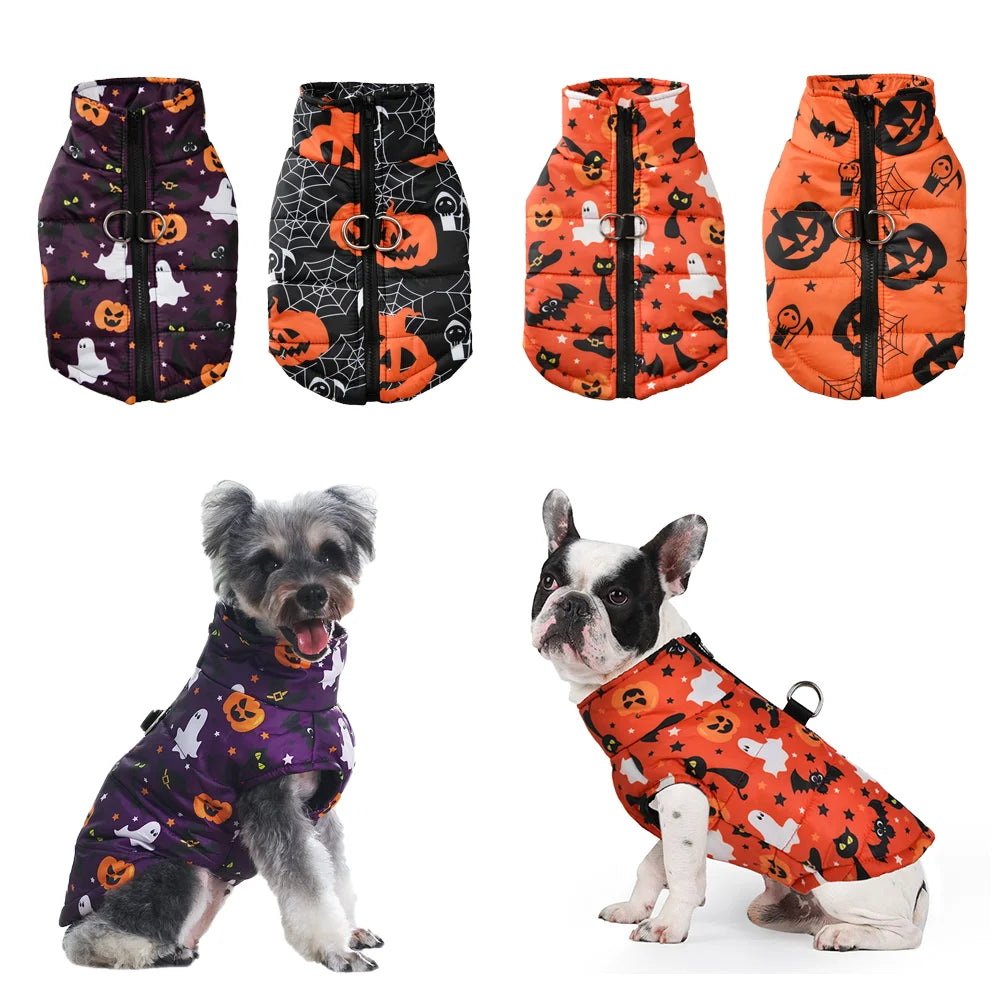 Holapet Halloween Dog Jacket — Waterproof Pumpkin Print Pet Coat