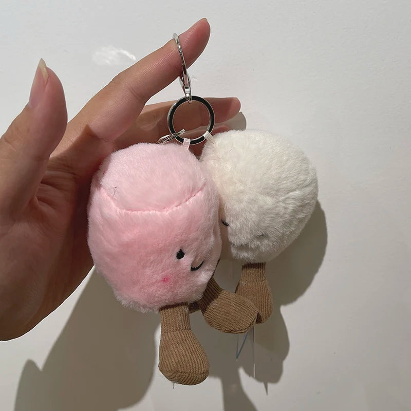 WANGYIXIN Plush Keychain Charm — Cute Marshmallow & Animal Backpack Accessory