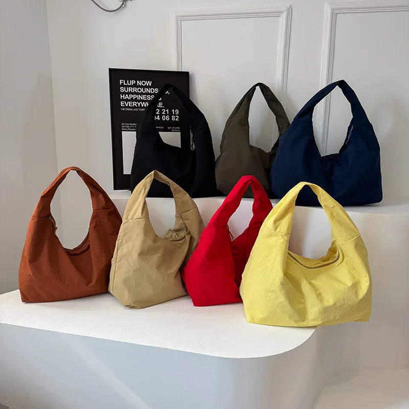 Soft Nylon Hobo Shoulder Bag — Large Capacity Lightweight Tote