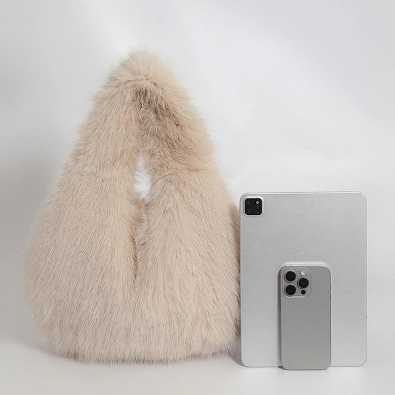 Faux Fur Hobo Shoulder Bag — Soft Plush Handbag for Women