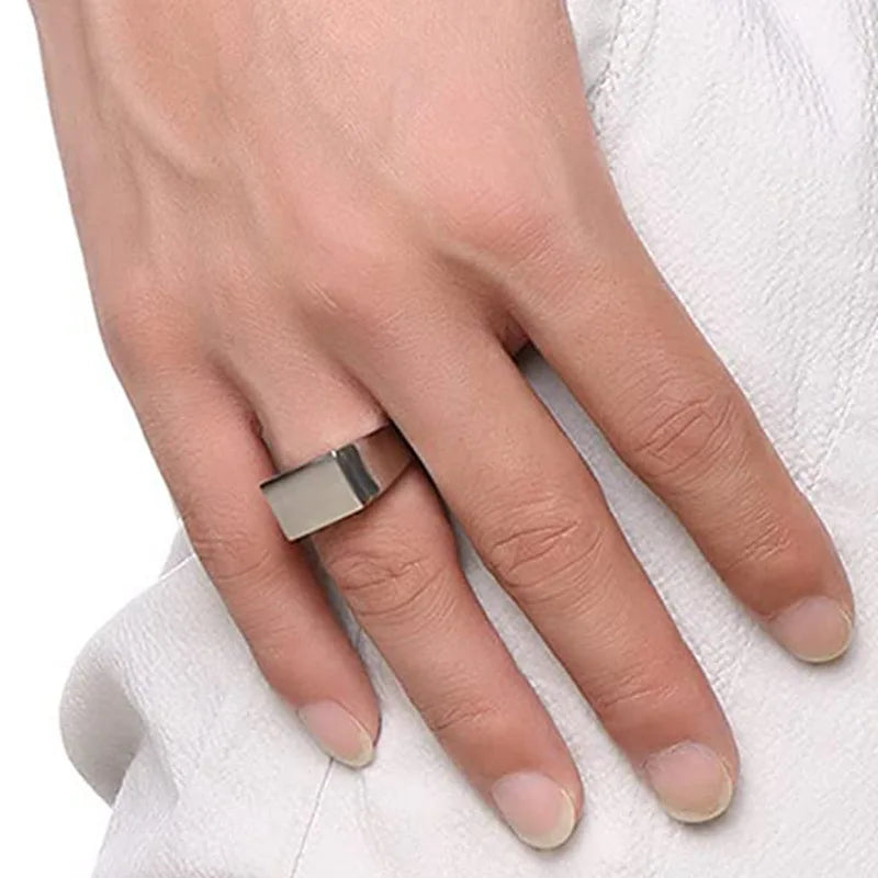 Geometric Rectangular Pattern Ring — Stainless Steel Punk Style Jewelry